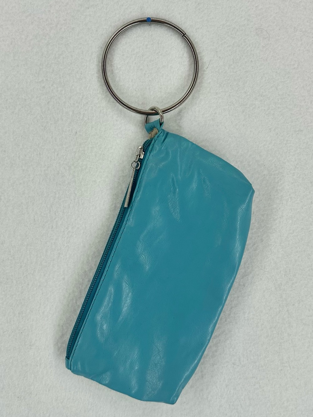 Y2K Blue Faux‎ Leather Zip Coin Purse Keychain Wallet